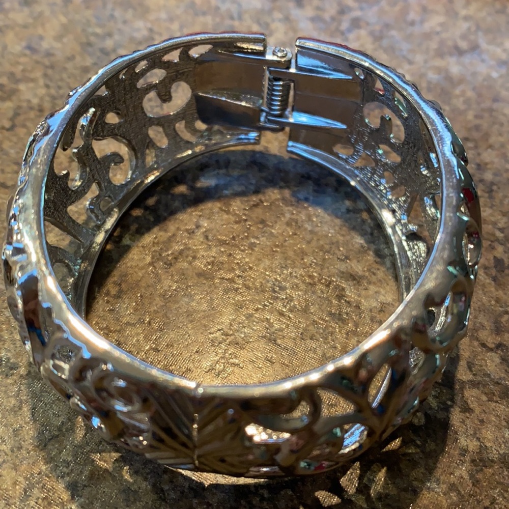 Hinged Wide Silver Bangle Bracelet - image 3